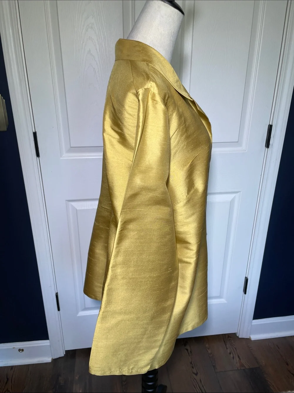 Vintage 90s Bloomingdale’s Gold Raw Silk Notch Lapel Shirt Jacket Blouse Sz 18W